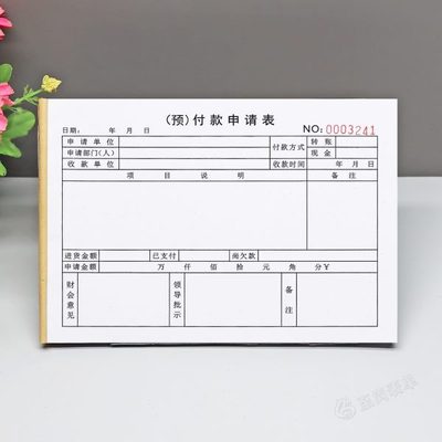 项目付款申请表二联通用工程预付款支付审批表财务请款领款凭证单