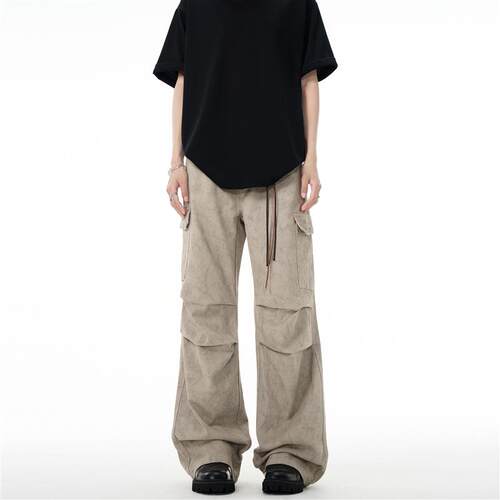 FLYOFF【大理石纹】褶皱口袋直筒cargo工装裤休闲伞兵裤美式裤子