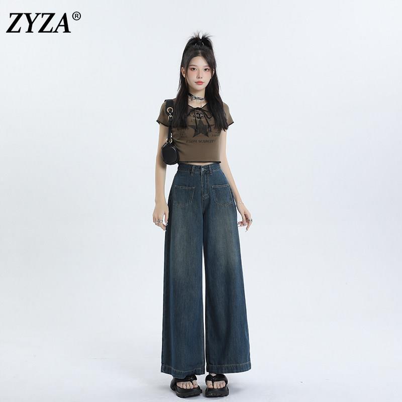 ZYZA小个子牛仔裤春季女款九分裤新款裤子美式复古宽松直筒宽裤