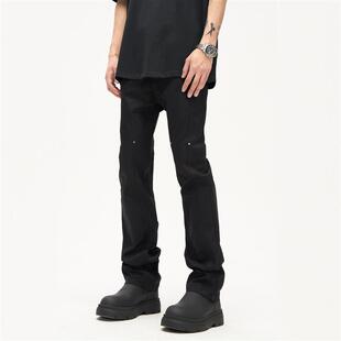 百搭显瘦设计感小众铆钉裤 高街vibe风微喇叭黑色休闲裤 子 OFF FLY