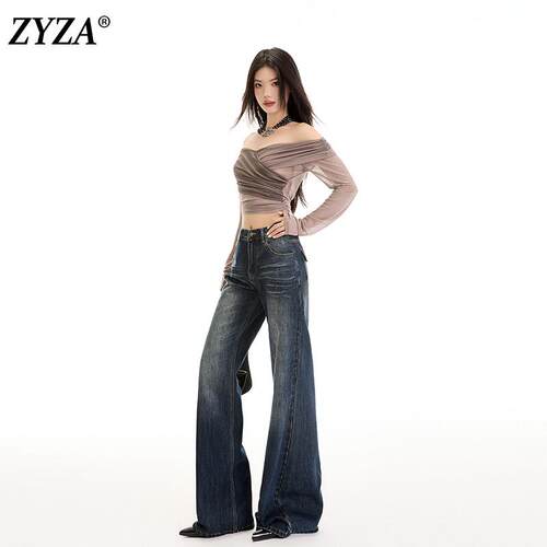 ZYZA低腰微喇牛仔裤女2026夏季穿搭美式复古加长喇叭裤不贴腿裤子