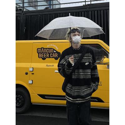 DAY NY 美式复古简约马海毛条纹毛衣男秋冬宽松慵懒风针织衫ins潮