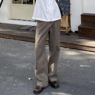 复古棕色直筒宽松牛仔裤加长显瘦垂感拖地做旧cleanfit长裤子男女