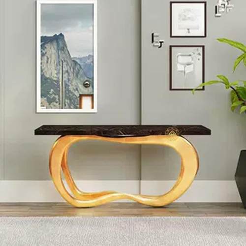 现代轻奢纯铜玄关台入户正对门豪华家用高级感设计师款靠墙端景台