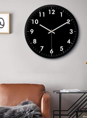 挂钟黑色黑底白字超静音时钟带日历挂表家用公司办公简约客厅钟表