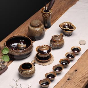 家用功夫泡茶杯陶瓷现代简约窑变客厅办公室深色茶壶茶道 茶具套装