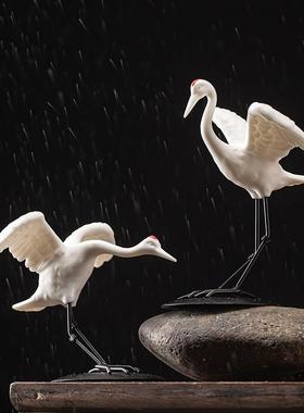 久造创意陶瓷仙鹤动物摆件家居白鹤摆设盆栽园艺鱼缸造景禅意装饰