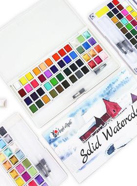 水彩颜料套装塑料盒装24色36色48色美术专业初学者绘画工具水粉颜