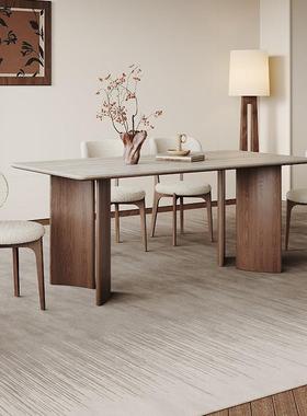 北欧实木岩板餐桌长方形客厅小户型2024新款白蜡木中古风洞石餐桌