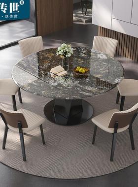 高端铂金钻奢石餐桌家用小户型意式伸缩餐桌方圆两用折叠圆形餐桌