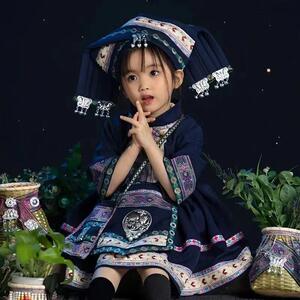 广西壮族三月三少数民族服装儿童壮族女童苗彝瑶族洛丽塔6到12岁
