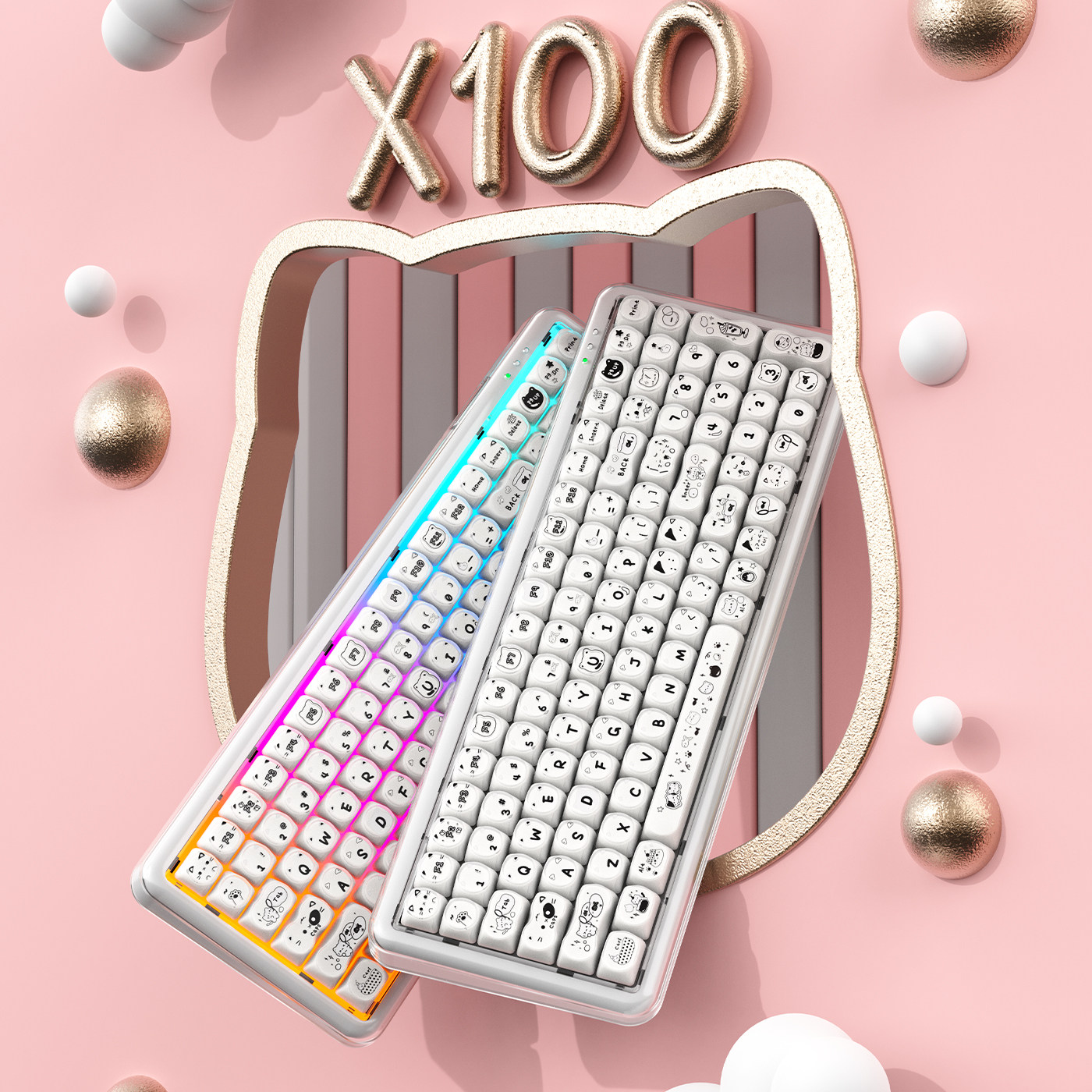 猫尔本X100三模蓝牙有线2.4G可爱静音安静女生可爱办公100键键盘图片