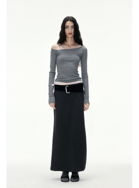 in modo diverso 原创设计立体斜裁分割设计感羊毛针织半身裙长款