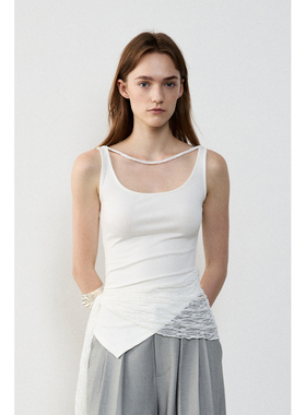 in modo diverso原创小众设计感蕾丝围裹交叠绑带白色吊带背心女