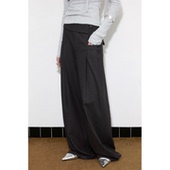 女秋冬 原创设计磨毛翻驳腰压褶宽松阔腿长裤 modo diverso