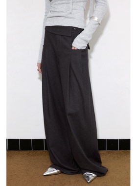 in modo diverso 原创设计磨毛翻驳腰压褶宽松阔腿长裤女秋冬