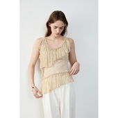 modo diverso原创小众设计感艺术浮雕弹力蕾丝荷叶边背心女