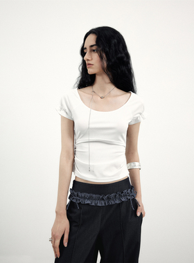 in modo diverso原创小众设计冰肤棉前后两穿荷叶袖T恤女新款短袖