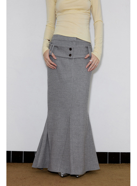 in modo diverso 原创设计羊毛莱赛尔腰带装饰压褶鱼尾半身裙秋冬