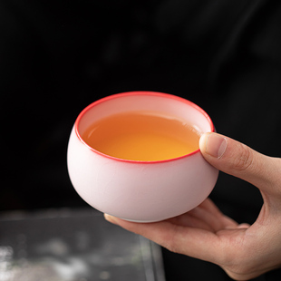 猪油冻禅定杯粉汝茶杯品茗杯开片汝窑个人专用主人杯子茶盏礼盒装