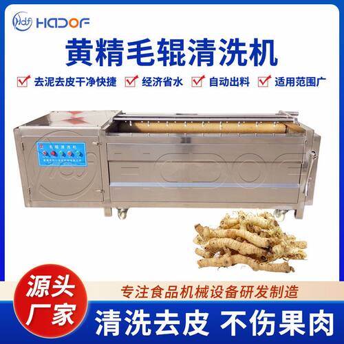 毛辊式黄精清洗机 天麻黄芪毛刷清洗去皮机根茎类中药材清洗风干