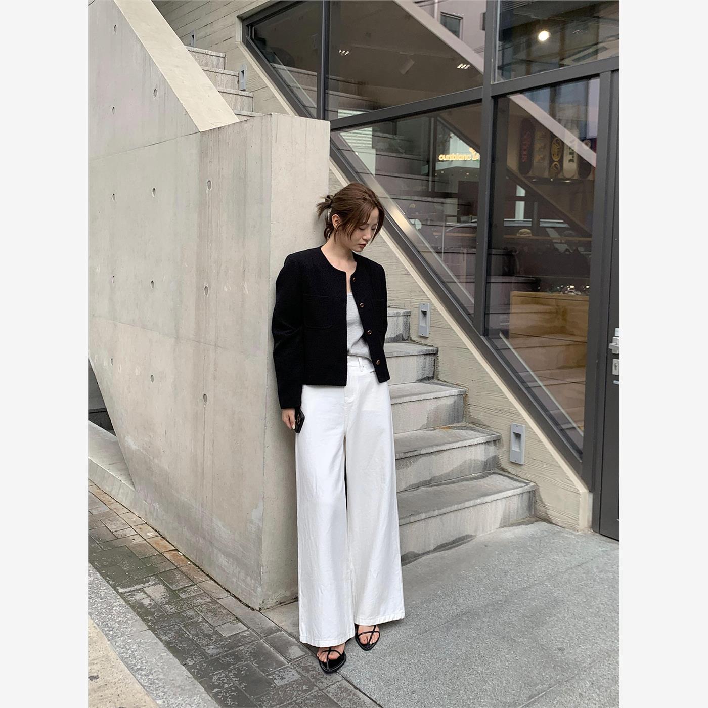 TG 简约休闲百搭经典牛仔裤女2024秋季新款阔腿直筒拖地长裤22893