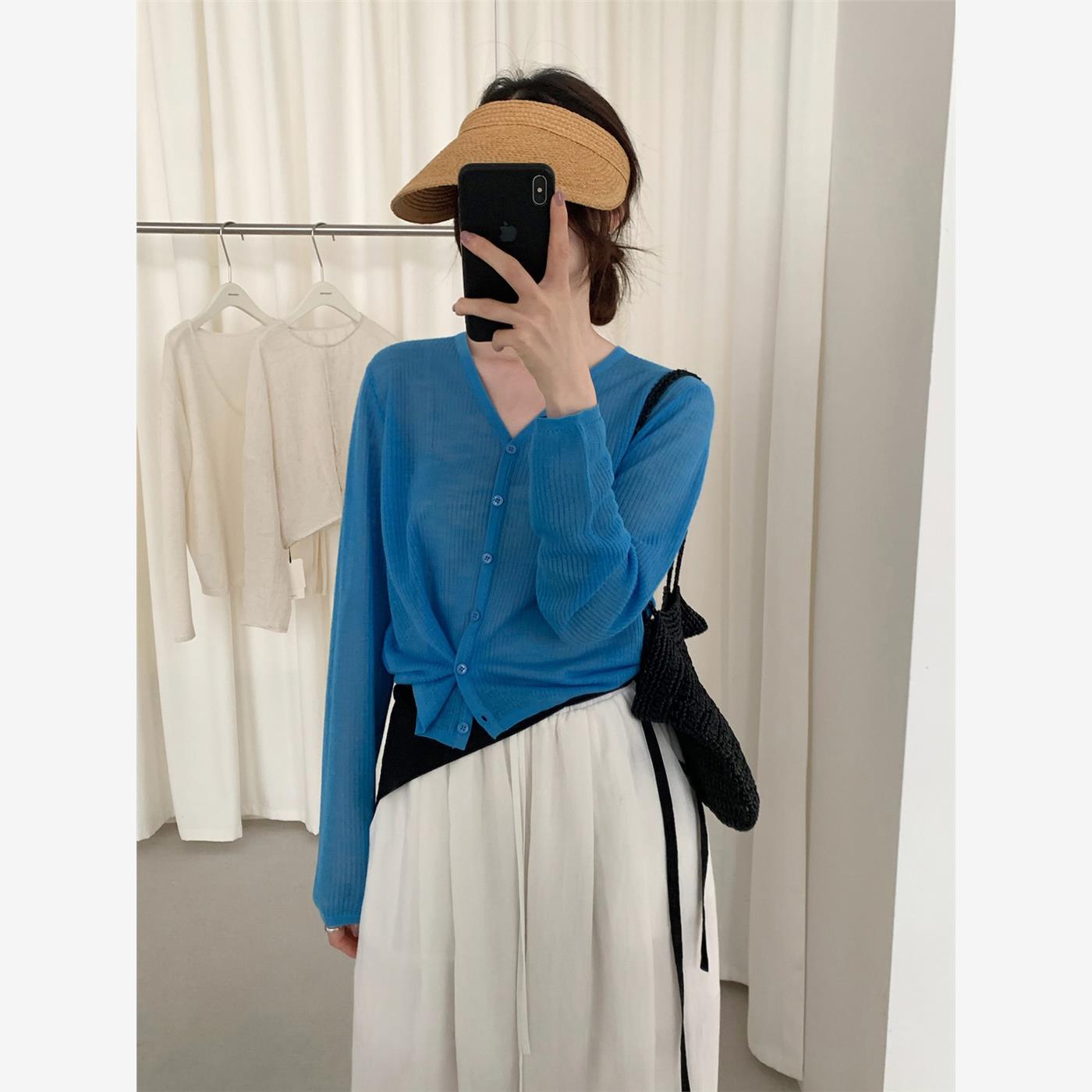 TG 针织薄开衫女2025夏季新款韩版V领显瘦经典纯色百搭上衣24789