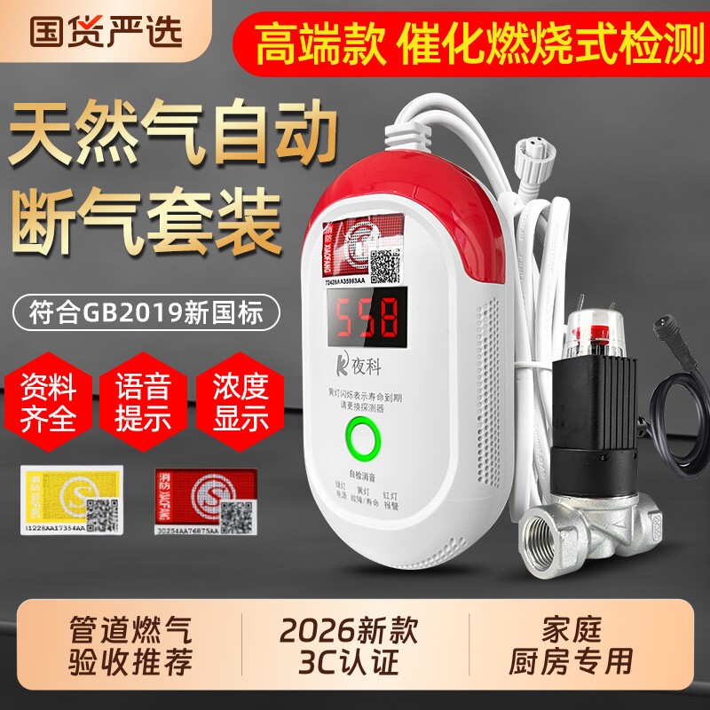 天然气报警器管道燃气泄漏警报器家用厨房气体检测仪新国标3c认证