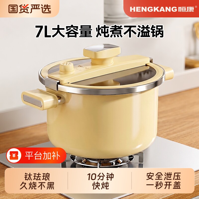 恒康家用电磁炉汤锅珐琅微压锅钛锅炖盅炖锅汤煲不粘燃气煮汤桶