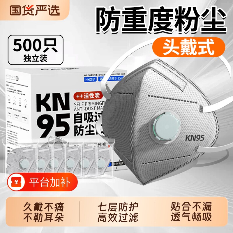 头戴式n95口罩防尘透气工业粉n95耳朵呼吸阀活性炭打磨电焊防护