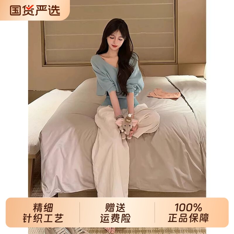 韩衣汐蝙蝠袖V领针织衫女春夏季超好看轻薄透气宽松显瘦罩衫上衣