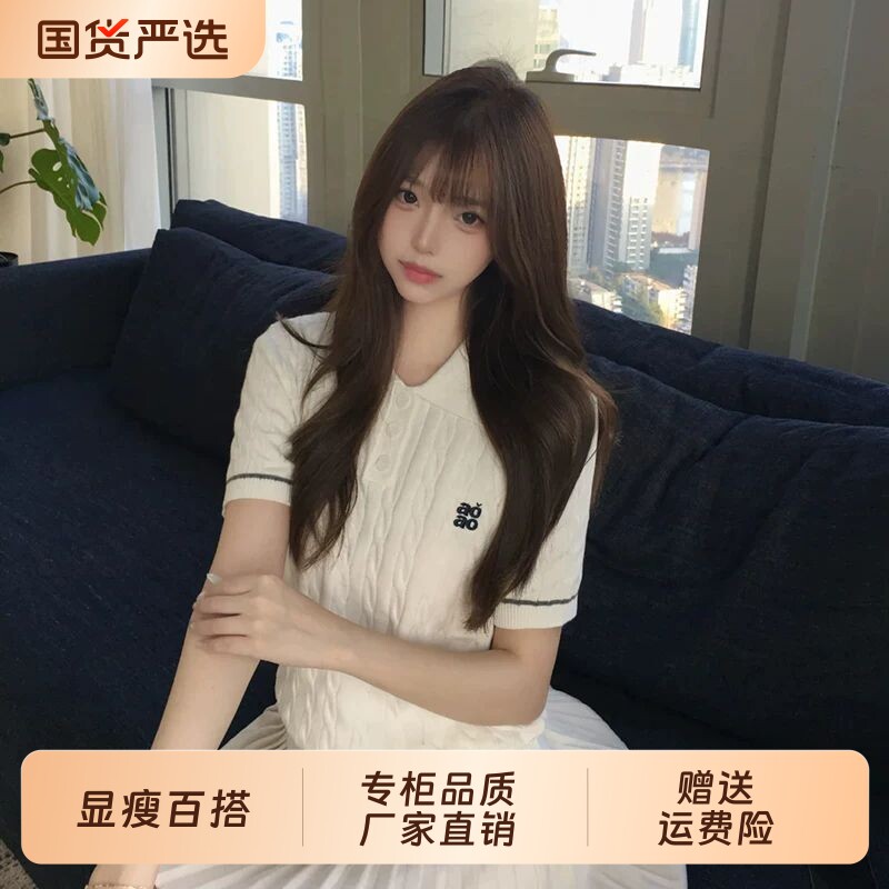复古POLO衫女款翻领修身显瘦图片