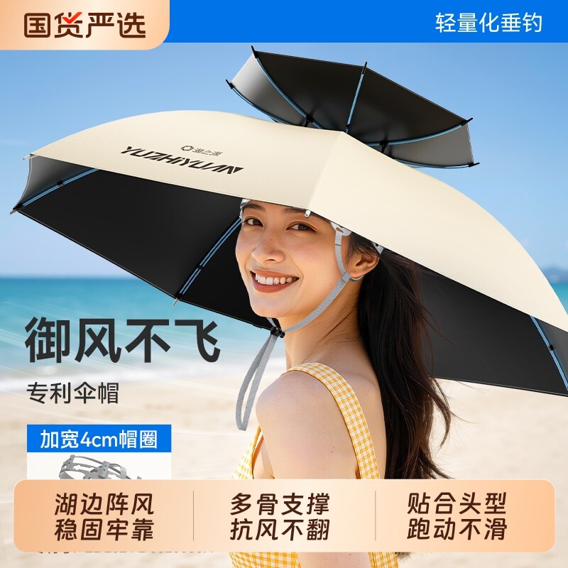 渔之源防晒折叠钓鱼伞头戴式图片