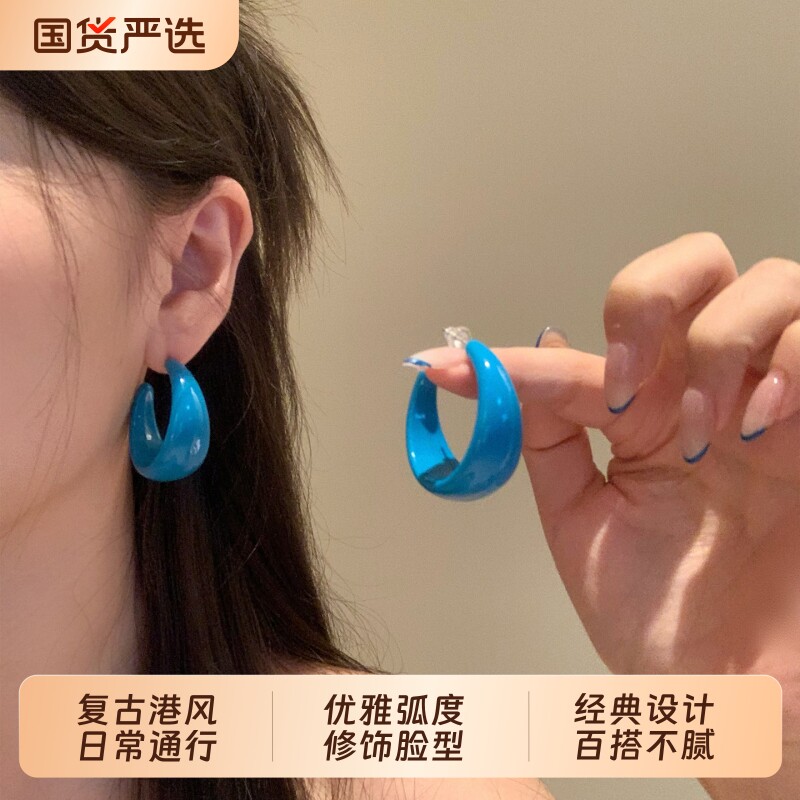 复古蓝色C型耳环|超2000次加购图片