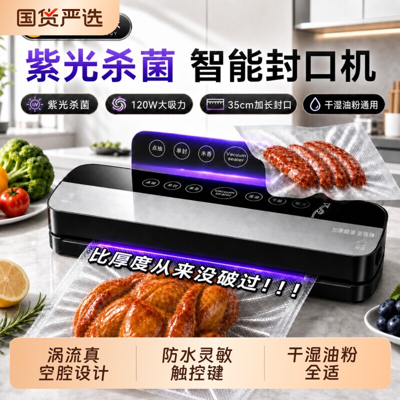 德国真空抽真空封口机家用小型保鲜塑封压缩食品包装全自动真空机