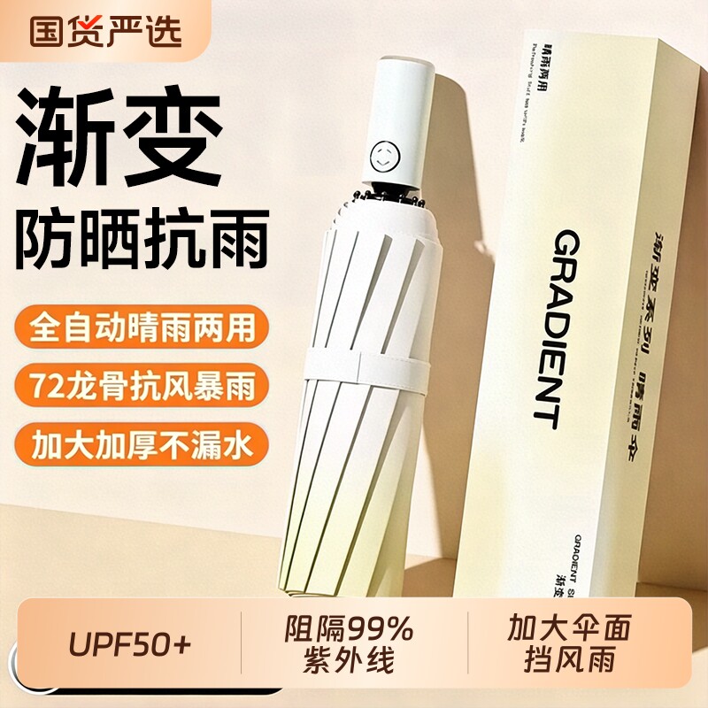 全自动绿色渐变遮阳伞雨伞女晴雨两用太阳伞防晒防紫外线加大加厚