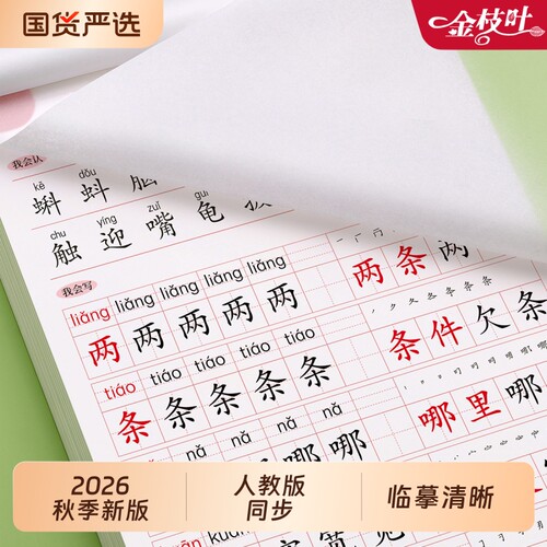 2026新版二年级上册下册同步生字练字帖人教版每日一练小学生专用临摹字帖贴正楷楷书硬笔书法语文笔画笔顺偏旁部首本儿童写字古诗