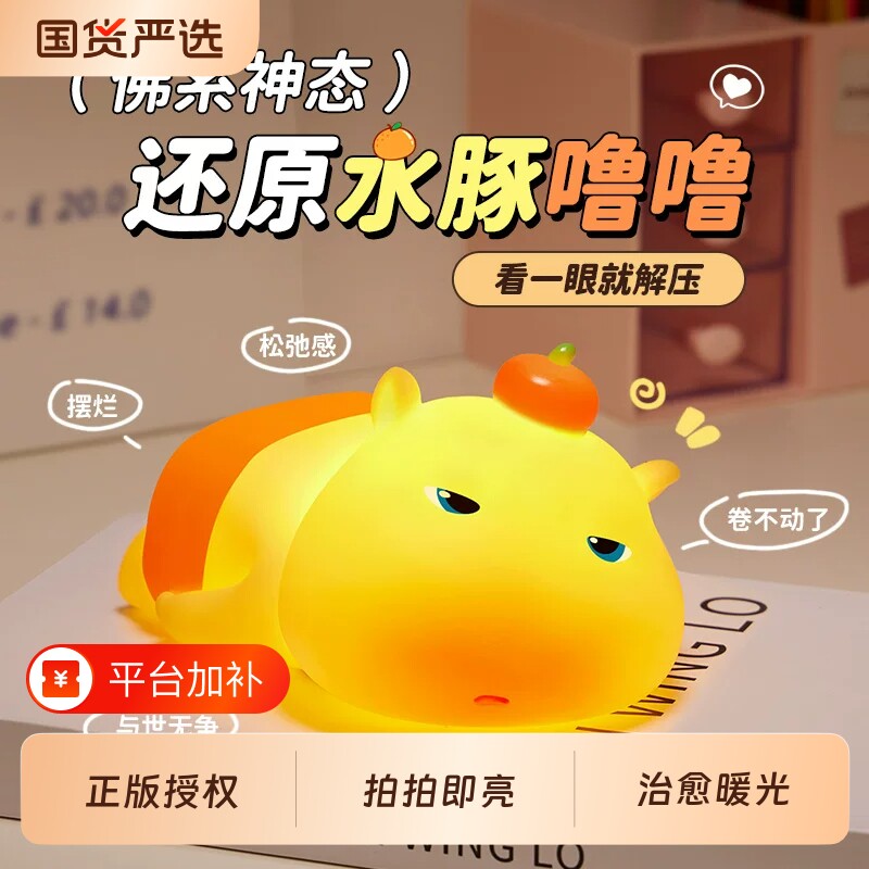 生日礼物女生送朋友给男生实用的水豚噜噜拍拍小夜灯卧室睡眠摆件