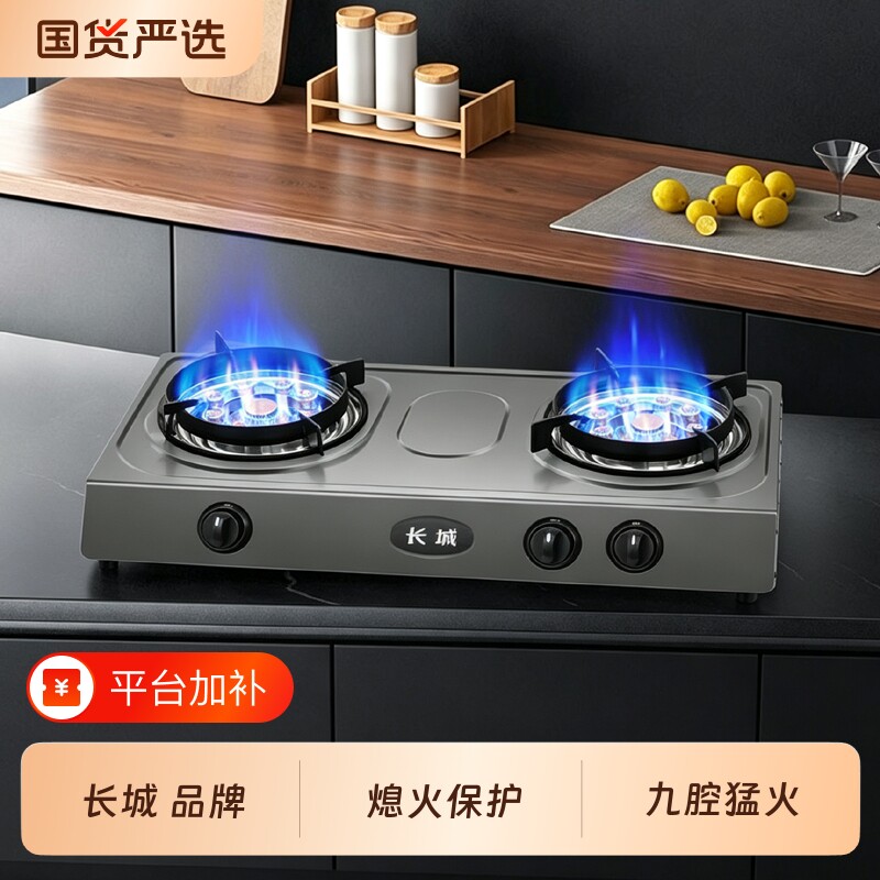 煤气灶台式燃气灶家用厨房节能定时大火力液化气天然气双灶具