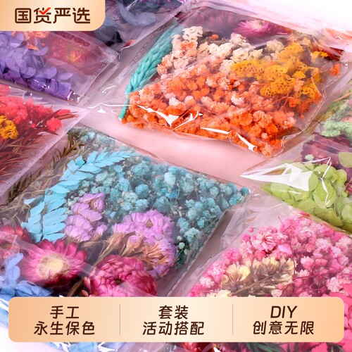 永生花满天星干花混合材料包手工diy教学相框团扇填充押花花材