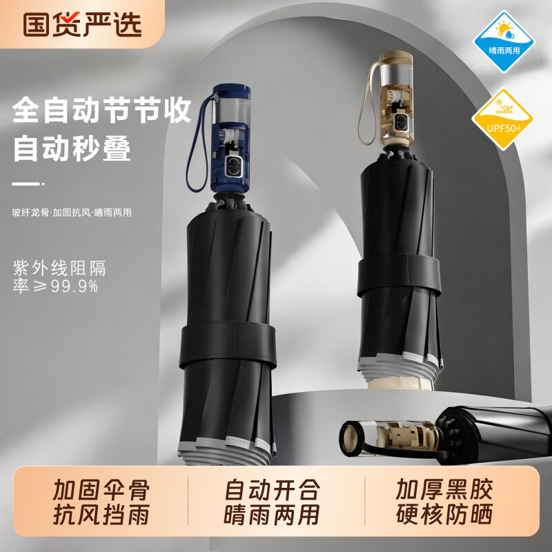 全自动黑胶防晒晴雨两用折叠伞图片