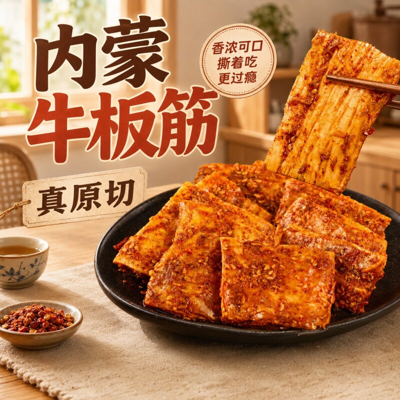 内蒙手撕牛板筋零食解馋休闲小吃即食夜宵配料大片原切香辣大块