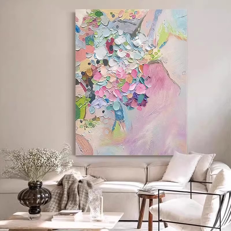 厚肌理抽象色块手绘油画客厅玄关装饰画立体画多巴胺大尺寸挂画图片