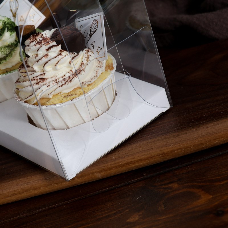 全透明单粒双粒手提盒子马芬杯木糠杯布丁西点盒纸杯蛋糕打包盒