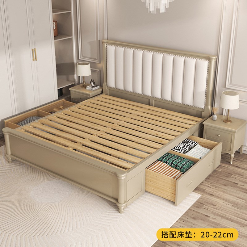 美式实木床1.8米大床主卧欧式双人床现代简约气压高箱床轻奢