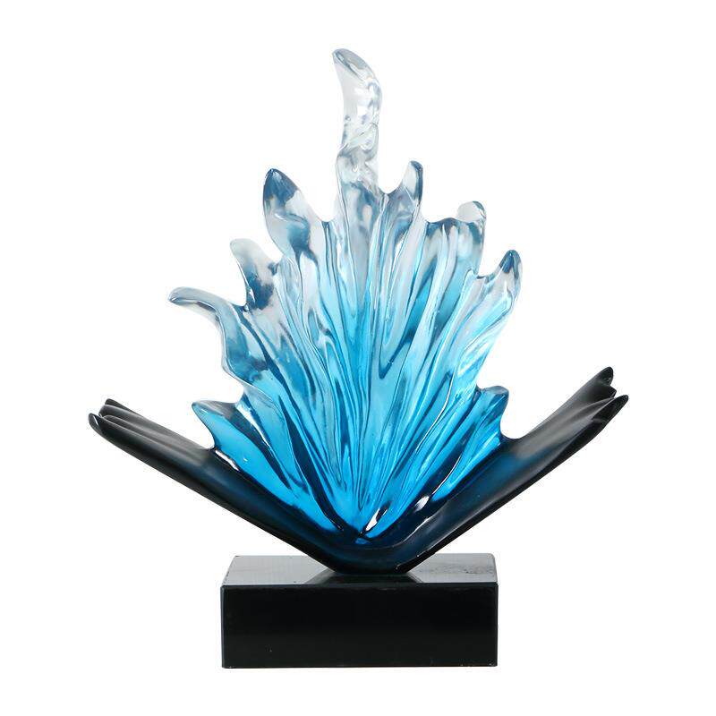 厂家直供半透明树脂蓝冰晶浪花雕塑室内酒店大堂艺术工艺品摆饰