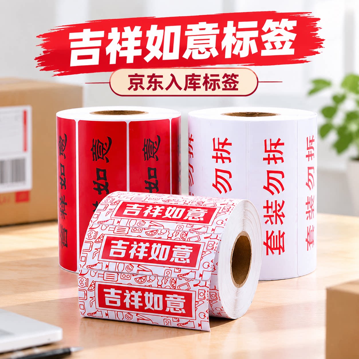 京东入仓吉祥如意标签贴纸100*35
