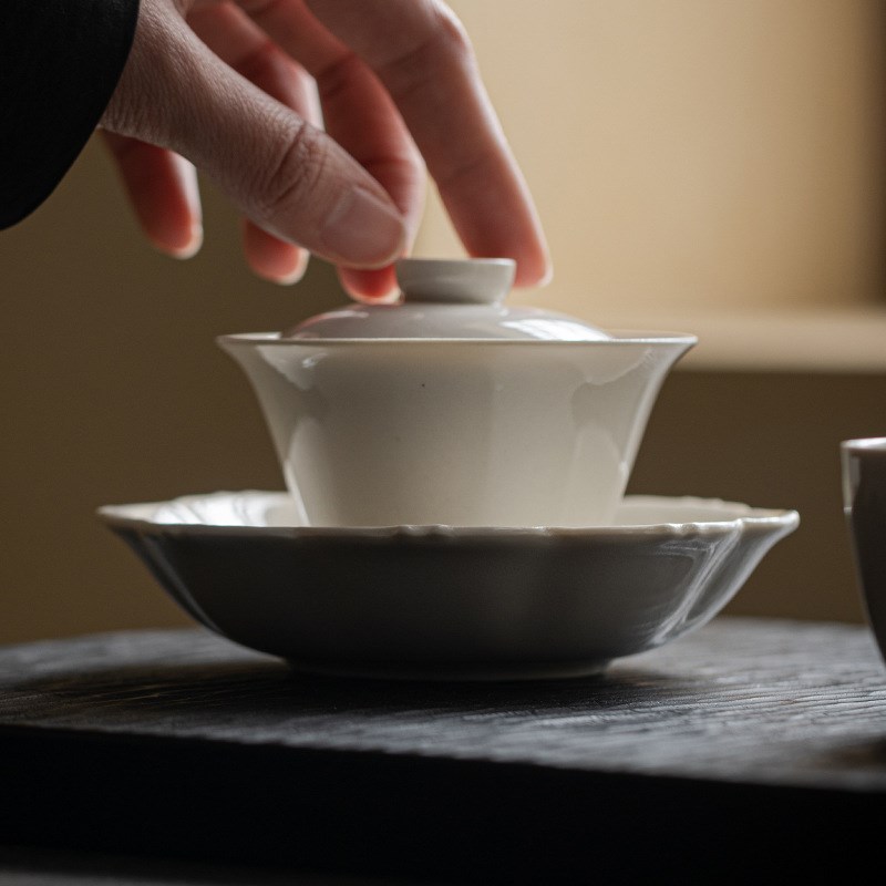 弥言纯手工陶瓷花瓣型壶承家用草木灰小茶台干泡盘茶点盘简约现代