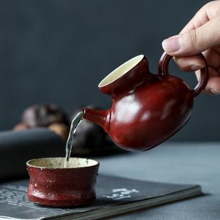 晴先生故宫红系列作品瓷胎大漆色主人杯朱红公道壶手绘釉泡茶壶