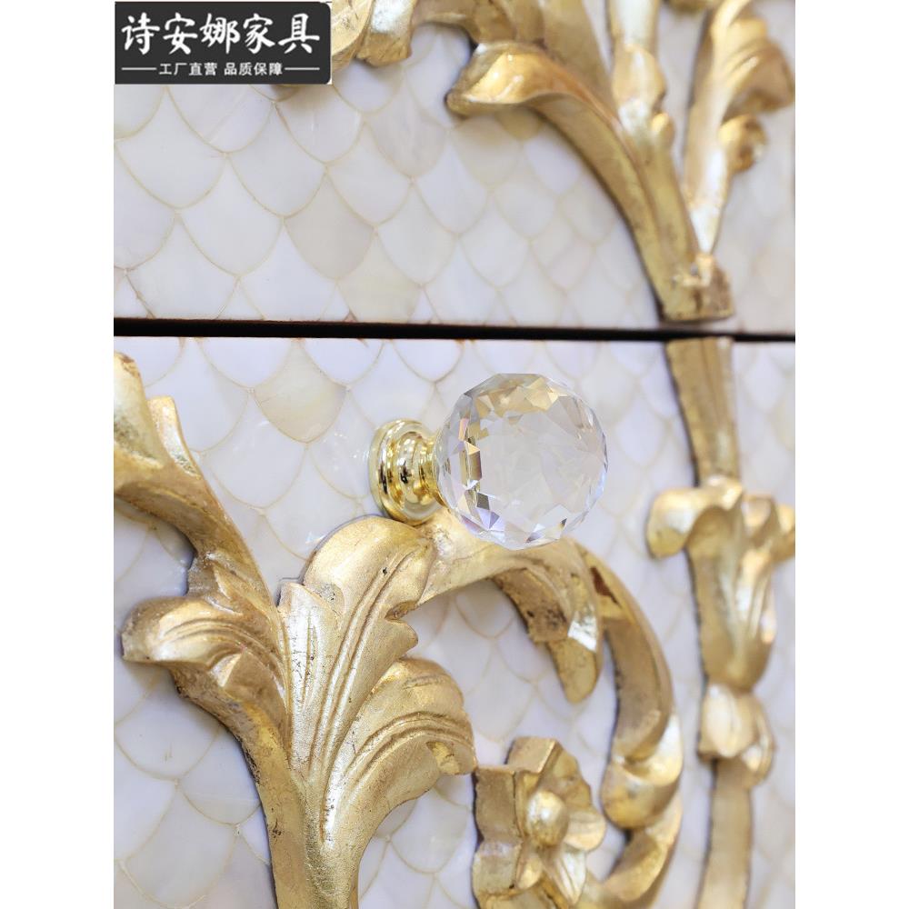 奢华法式桃花心木 收纳小柜子复古实木贴贝壳床头柜